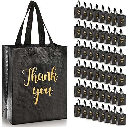 Fumete 50 Pcs Black Glossy Thank You Gift Bag with Handles - color: Black