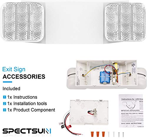 SPECTSUN 12 Pack LED Emergency Lighting Fixture with 2 LED Heads and Hardwired Adjustable White Color Commercial Emergency Lights with Battery Backup for Power Failure - size: 12 Pack