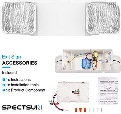 SPECTSUN 12 Pack LED Emergency Lighting Fixture with 2 LED Heads and Hardwired Adjustable White Color Commercial Emergency Lights with Battery Backup for Power Failure - size: 12 Pack