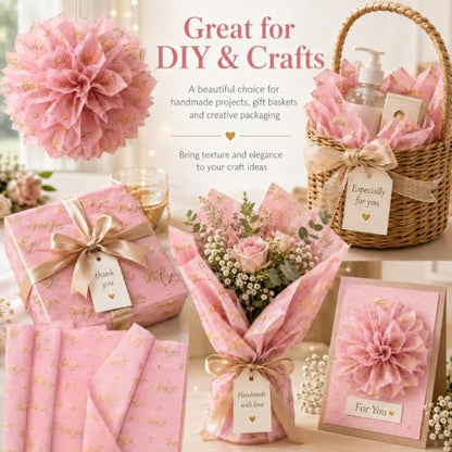 ROVIBIOBIO Thank You Pink Tissue Paper, 100 Sheets, 20 x 14 Inch - color: Gold Pink