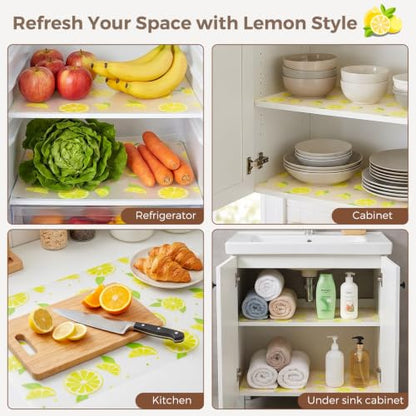 Shelf Liner for Kitchen Cabinet,Non Slip Waterproof Drawers & Cupboard - color: Lemon, size: 18"W x 120"L