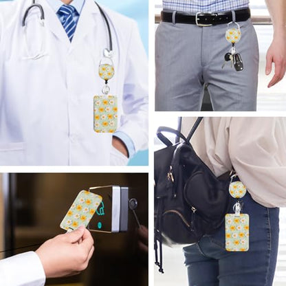2 Pack Flowers ID Badge Holder with Clip Badge Reels - color: 2 Pack-flowers7
