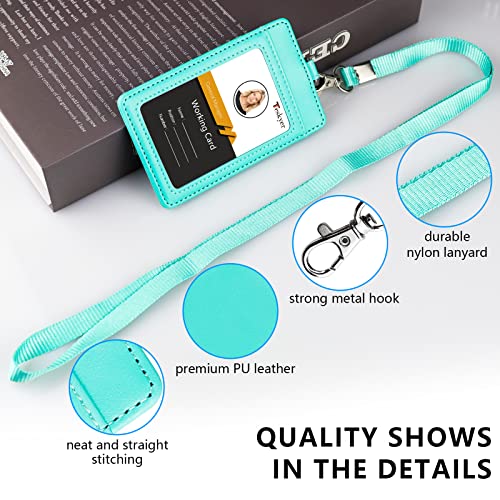 Teskyer Leather ID Badge Holder with Lanyard, Vertical Cyan - color: Green, size: Vertical