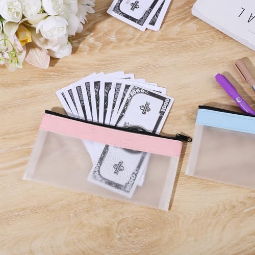 2 Pieces Money Bags with Zipper, 7.8×3.9 Inch Cash Envelopes Money Pouch - color: Blue & Pink