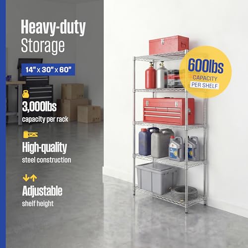 SafeRacks NSF 5-Tier Heavy Duty Steel Wire Shelves (14"x30"x60") - color: Silver, size: 14"x30"x60" 5-Tier