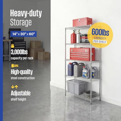 SafeRacks NSF 5-Tier Heavy Duty Steel Wire Shelves (14"x30"x60") - color: Silver, size: 14"x30"x60" 5-Tier