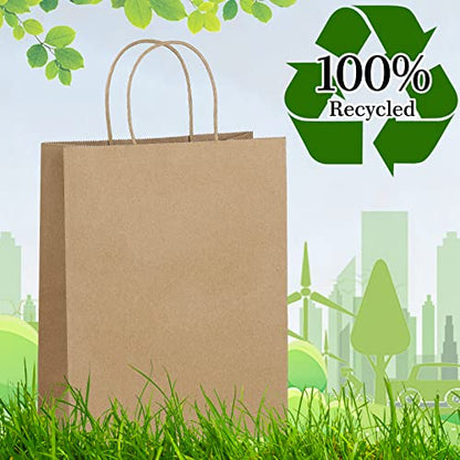 Eupako 8x4.25x10.5 Brown Paper Bags 100 Pack, Kraft Gift Bags with Handles - color: Brown - 8 Inches - 100 pcs
