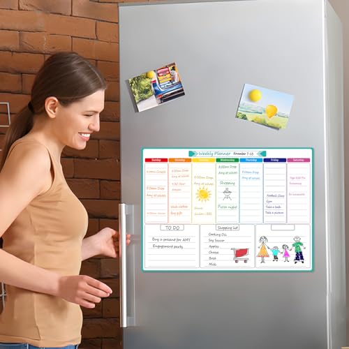 MaxGear Weekly Dry Erase Board for Fridge, 16"x12" Magnetic Calendar