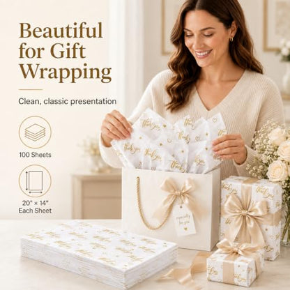 ROVIBIOBIO Thank You White Tissue Paper, 100 Sheets, 20 x 14 Inch - color: Gold White
