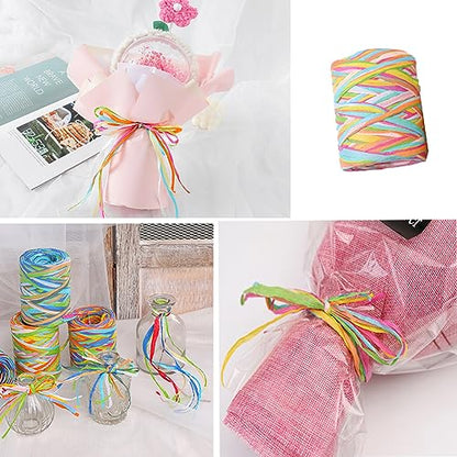 UPSTORE 262 Feet 6Colors Raffia Paper Ribbon, Colorful Packing Twine String
