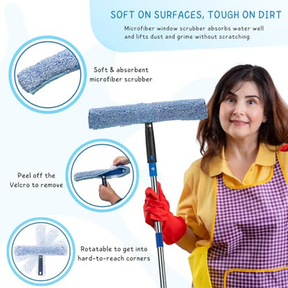 Window Squeegee with Scrubber Kit for Home Glasses Cleaning, 6 Ft Long - size: 6 Ft