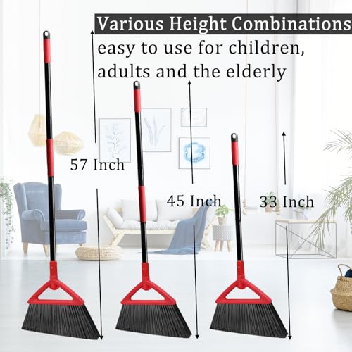 Heavy Duty Red Angle Broom with Long Handle - 3 Pack - color: 3pack Red