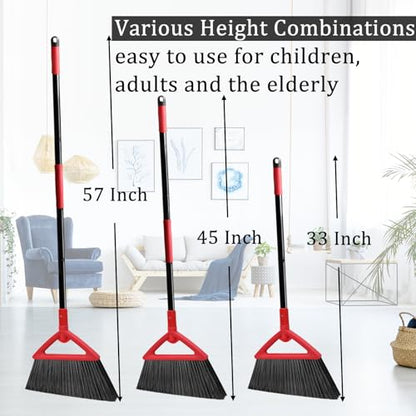 Heavy Duty Red Angle Broom with Long Handle - 3 Pack - color: 3pack Red