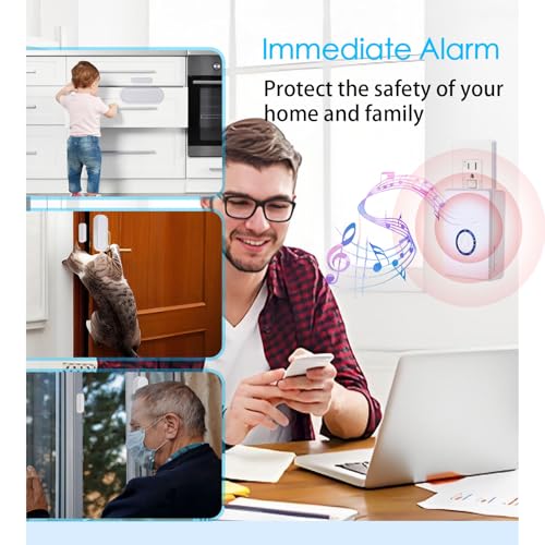 Wireless Door Chime, Wireless Doorbell Chime for Home with LED Indicators Waterproof, Door Alarms When Opened with 656 Ft Range, 48 Chimes 5 Adjustable Volume 2 Sensors + 1 Receiver