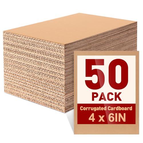 50 Pack 4x6 Corrugated Cardboard Sheets, Flat Cardboard Paper Inserts for Shipping, Mailing, Packing, DIY Crafts - size: 4x6in-50Pack