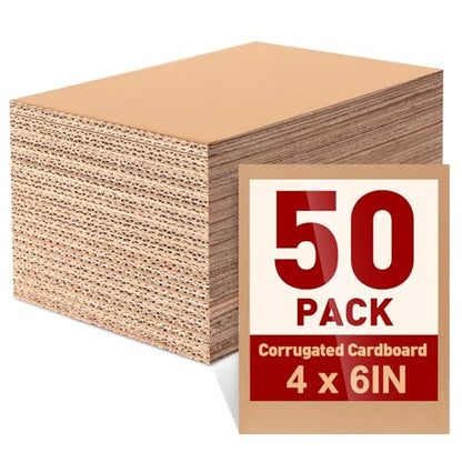 50 Pack 4x6 Corrugated Cardboard Sheets, Flat Cardboard Paper Inserts for Shipping, Mailing, Packing, DIY Crafts - size: 4x6in-50Pack