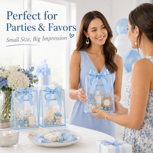 ROVIBIOBIO 12 Pack Clear Gift Bags with Handles, Blue - color: Blue