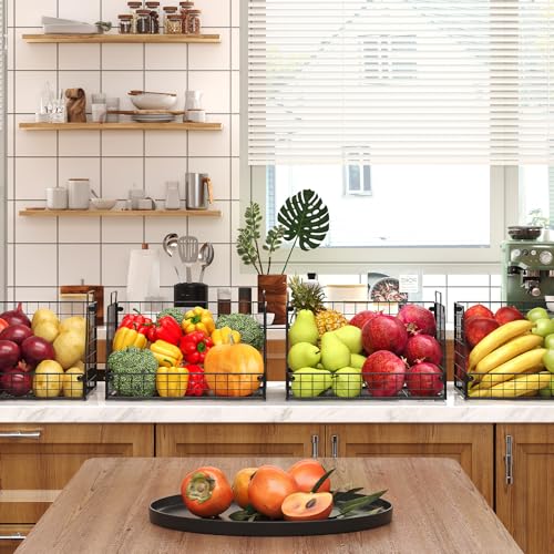 4 Pack XXL Stackable Wire Storage Basket, Extra Large Capacity Pantry Organizer and Storage, Muti-Purpose for Vegetable Fruit Basket & Can Organizer & Snack Rack & Metal Pantry Bin - size: 4 Pack-Wide 15.4"W x 11.8"D