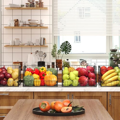 4 Pack XXL Stackable Wire Storage Basket, Extra Large Capacity Pantry Organizer and Storage, Muti-Purpose for Vegetable Fruit Basket & Can Organizer & Snack Rack & Metal Pantry Bin - size: 4 Pack-Wide 15.4"W x 11.8"D