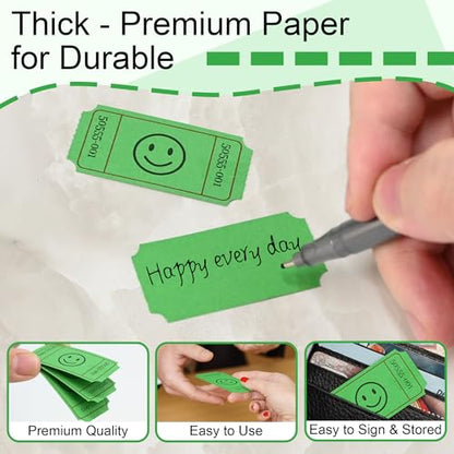 LLIKED 500 Raffle Tickets 1x2inch Smile Green Single Roll for Events - color: Green, size: 1"x2"