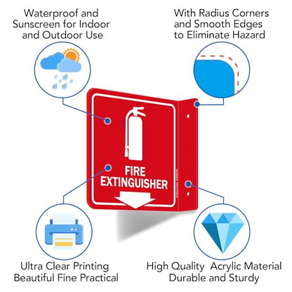 Faittoo Fire Extinguisher Sign, 2 Pack Fire Extinguisher with Down Arrow - 6 x 6 Inches Acrylic Plastic, 2 Pre-Drilled Holes, Includes Matching Screws, Use for Home Office/Business - style: L-shaped 2 Pack