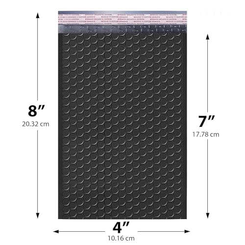 Jet Black Bubble Mailers 4x8, Poly Padded Envelopes #000, 500 Pack - color: Jet Black, size: 4"x8" / 500 Pack