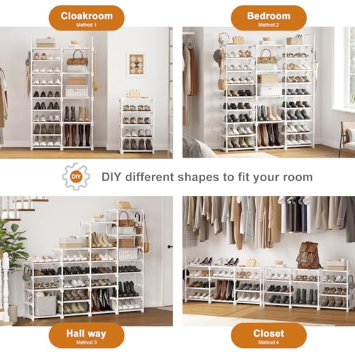 WOWLIVE 9 Tier 3-Column Shoe Rack, 50-55 Pairs Stackable White - color: White, size: 3 Row 9 Tier