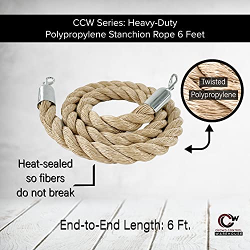 Montour Line Black Heavy-Duty Twisted Polypropylene Rope 6 Feet with Satin Stainless Steel Snaps, Post Queue Line Barrier for Movie Theaters, Grand Openings, Hotels - color: Black