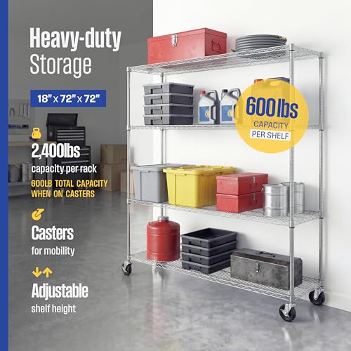 SafeRacks NSF 4-Tier Heavy Duty Steel Wire Rack w/Wheels (18"x72"x72") - color: Silver, size: 18"x72"x72" 4-Tier