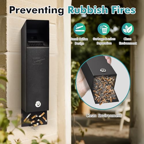 Wall Mounted Trash Can Outdoor Commercial Receptacles Container Disposal Outdoor Vertical Trash Can for Patios Gardens Hotels Pubs Offices(Black)