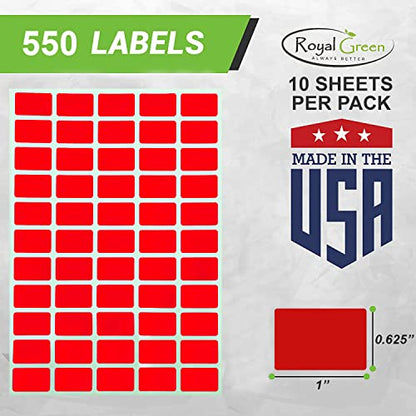 Royal Green Neon Red Removable Labels, 25.5 x 16mm, 550 Pack - color: Neon Red, size: 550