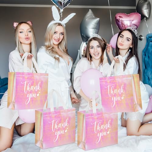 Sweetude 30 Thank You Non Woven Gift Bag, 11 x 12 x 5 Inch, Laser Pink - color: Laser Pink, size: 11 X 12 X 5 Inch