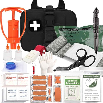 Tactical Ifak Trauma Kit - Emergency First Aid Bleeding Control Kit, Snake Bite & Bee Sting Supplies, Venom Extractor Pump - color: Black
