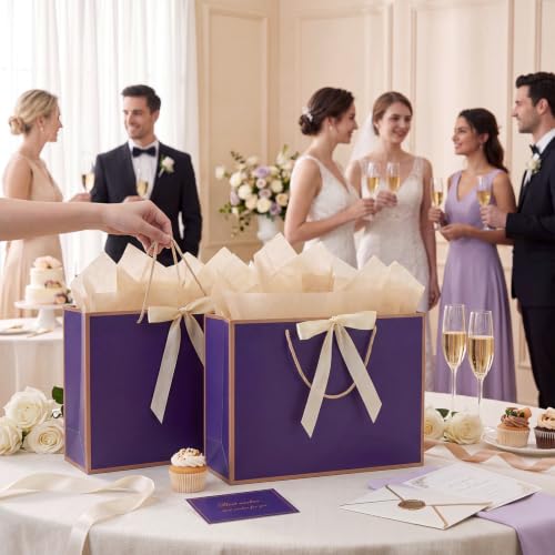 woric 2 Pcs Purple Gift Bags with Handles, 14" Medium Gift Bags - color: Purple