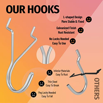 HUHOLE 80 Pack 1 Inch Silver Pegboard J Hooks - style: 1" J-Hook 80PC Silver