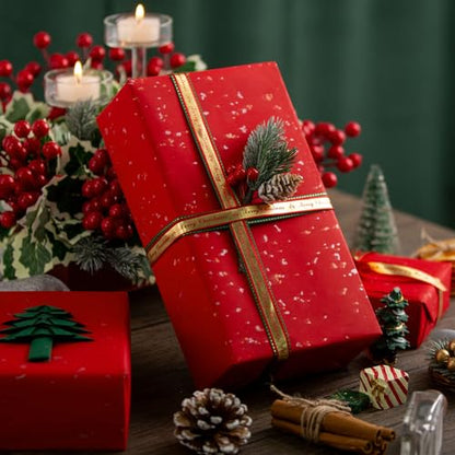 MAYPLUSS Gift Wrapping Paper Roll - 17Inch x 16.5Feet - Elegant Red Gold Foil Design Shiny Flakes Silky Touch Thick Matte Gift Wrap Paper for Christmas, Wedding, Birthday, Holiday,Celebrations - color: Flake Red