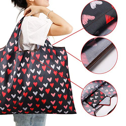 Reusable Grocery Bag, 2 Packs Large Washable - color: L-heart