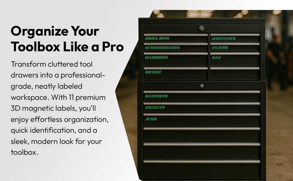 Magnetic Toolbox Labels, 11 Pack, Tool Chest Drawers, USA Made (Green) - color: Green