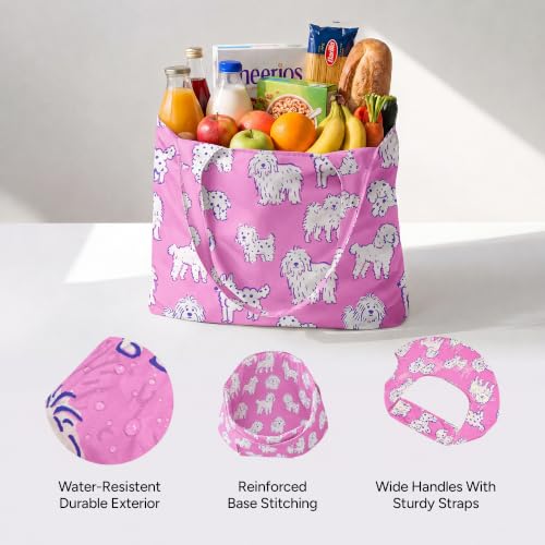 Stelle Lightweight Reusable Grocery Bag with Handles Ripstop Nylon Foldable Tote Shopping Bags for Travel and Groceries - color: Charlie Pals | Pink