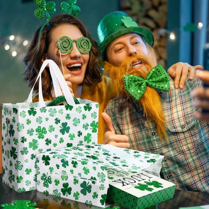 Abbylike 30 Pcs St Patrick's Day Lucky Gift Bag Large Irish Gift Bags Shamrock Candy Green Non Woven Bags for Party Favor - style: Shamrock