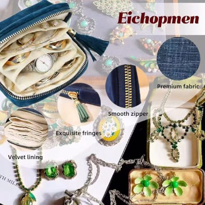 Small Travel Jewelry Pocket Case with Zipper for Women - color: Gem blue