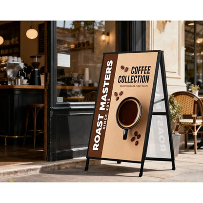 ZCHEN A Frame Sidewalk Sign, 24x36 Heavy Duty Metal Sandwich Board Sign Holder Outdoor, Double Sided Display for Outdoor Street Advertising, with 2 Corrugated Plastic Poster Boards