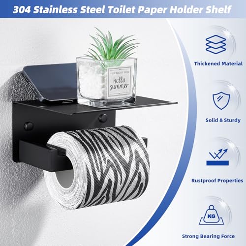 APLusee Matte Black Toilet Paper Holder with Storage Shelf, Wall Mounted - color: Matte Black, size: Single Rod