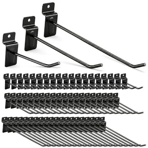 Slatwall Hooks 60 Pack Three Sizes 4/6/8 Inch Slat Wall Hanging Hook