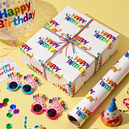 WRAPAHOLIC Happy Birthday Wrapping Paper Roll - Mini Roll - 17 Inch x 16.5 Feet - Colorful Rainbow Birthday Wrapping Paper with Balloons and Confetti Design for Kids Boys Girls Teens Adults - color: Happy Birthday - Colorful Rainbow