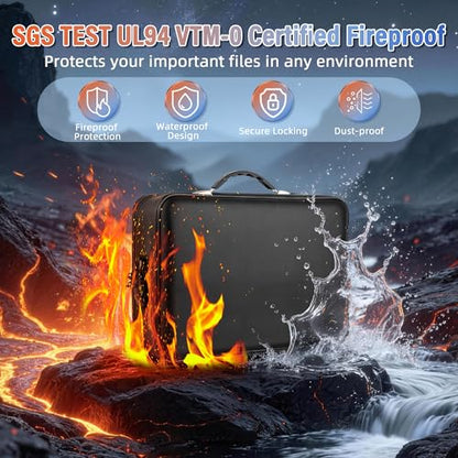 Fireproof Document Safe Box Hard-shell, with Lockable Zipper, 13 Pockets, Waterproof for Important Papers Binder, Fire/Water Resistant File Box for Travel, Home & Office, Organizer for Passport, Cards - size: L