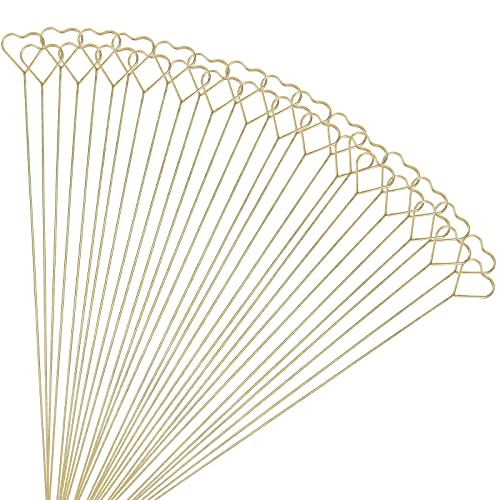 Tinsow 30 Pcs Metal Floral Place Card Holder, 13.4 Inch Heart Shape Flower Picks Clip for Floral Arrangement, Golden Gift Card Holder for Wedding and Party (Hearts) - style: Hearts