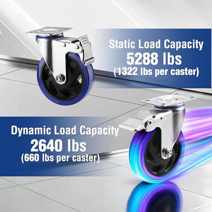 WORKPRO 5" Caster Wheels, 2640 LBS Heavy Duty Swivel Casters, Set of 4 - style: 5 Inch