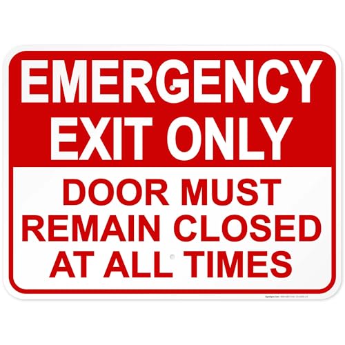 Emergency Exit Only, Door Must Remain Closed Sign, - size: 18x24