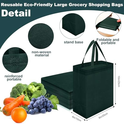 Windyun 50 Pcs Reusable Tote Bag Bulk 8 x 4 x 10 Inch, Dark Green - color: Dark Green